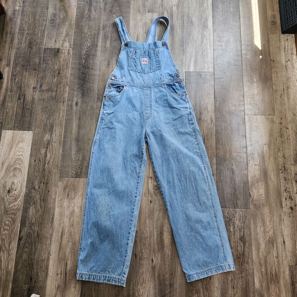 Vintage Levi's Overalls Pink Flower Patch Womens XL Light Blue Denim Bibs 90's - Picture 2 of 13